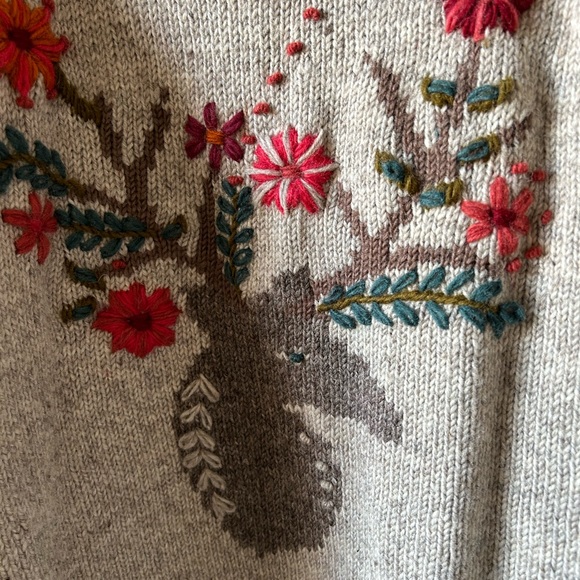 Sundance XL wool fleece lined Sweater cardigan, embroidery deer & flowers - Picture 4 of 13